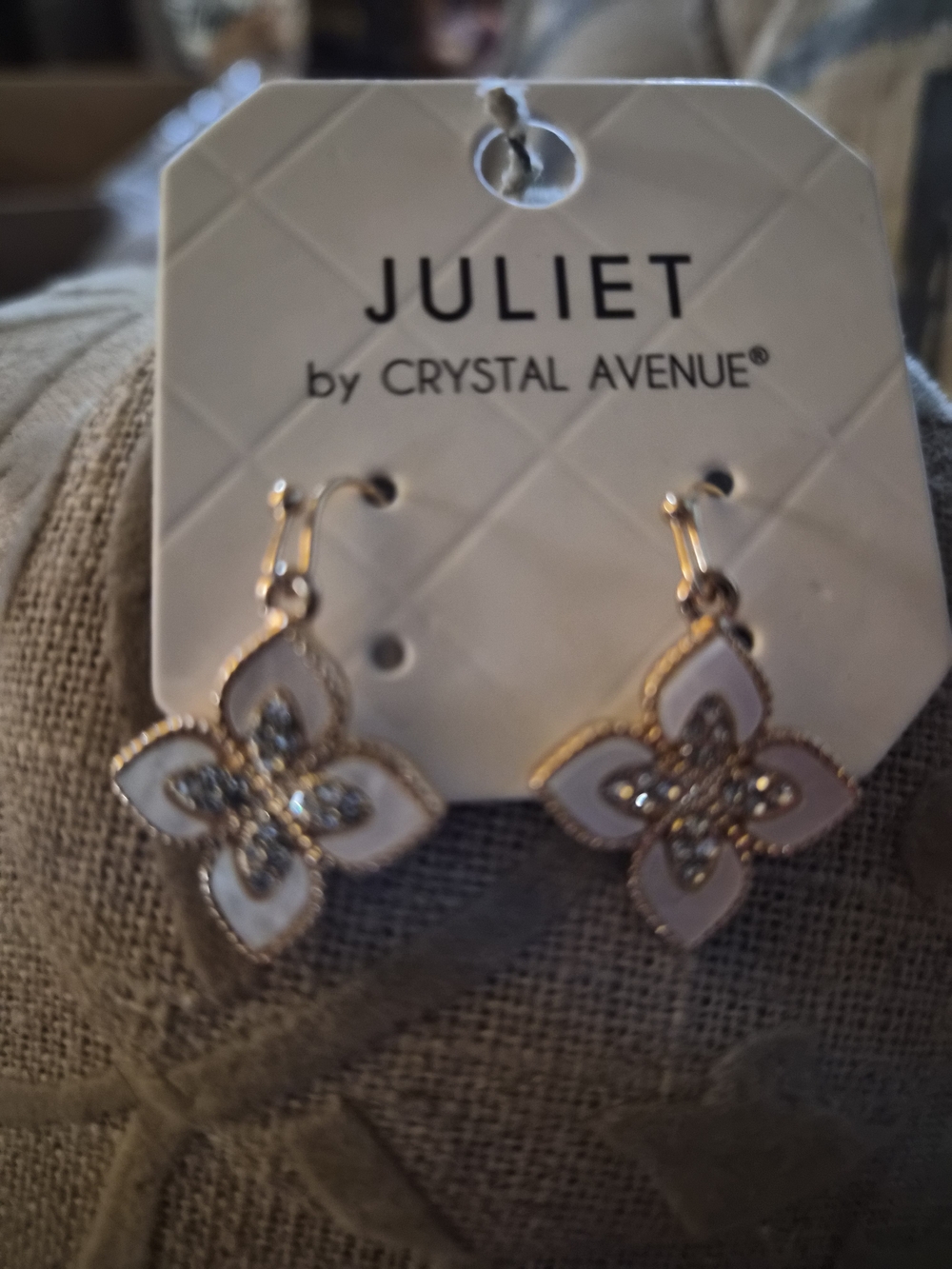 Juliet by Crystal Avenue Pink Enamel Floral Drop Earrings with Gold Tone